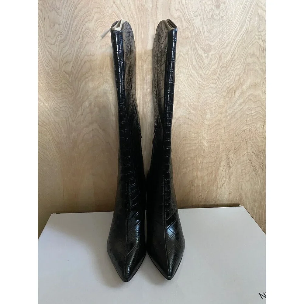 Nine West Women's "Erli" High Heel Black Croc Embossed Faux Leather Sz 10 NIB - Picture 4 of 11